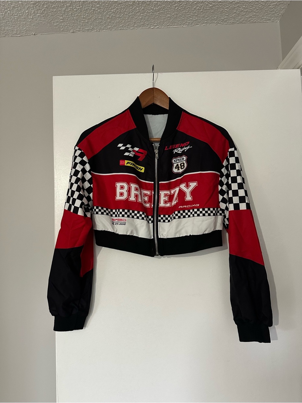 Red & Black Racing Style Cropped Jacket